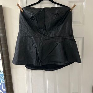 Faux Leather Peplum Strapless Top